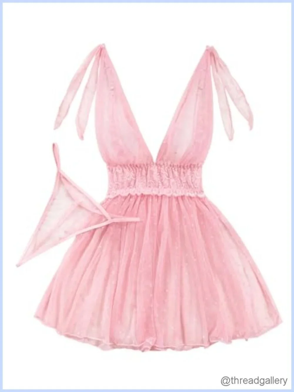 Sexy Mesh Lingerie Nightgown Dress 2pc Set Sleeveless V-Neck Lace Back